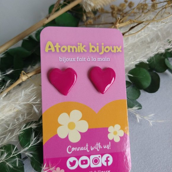 Handmade pink polymer clay earrings. Boucles d'oreilles fait à la main - Picture 7 of 7